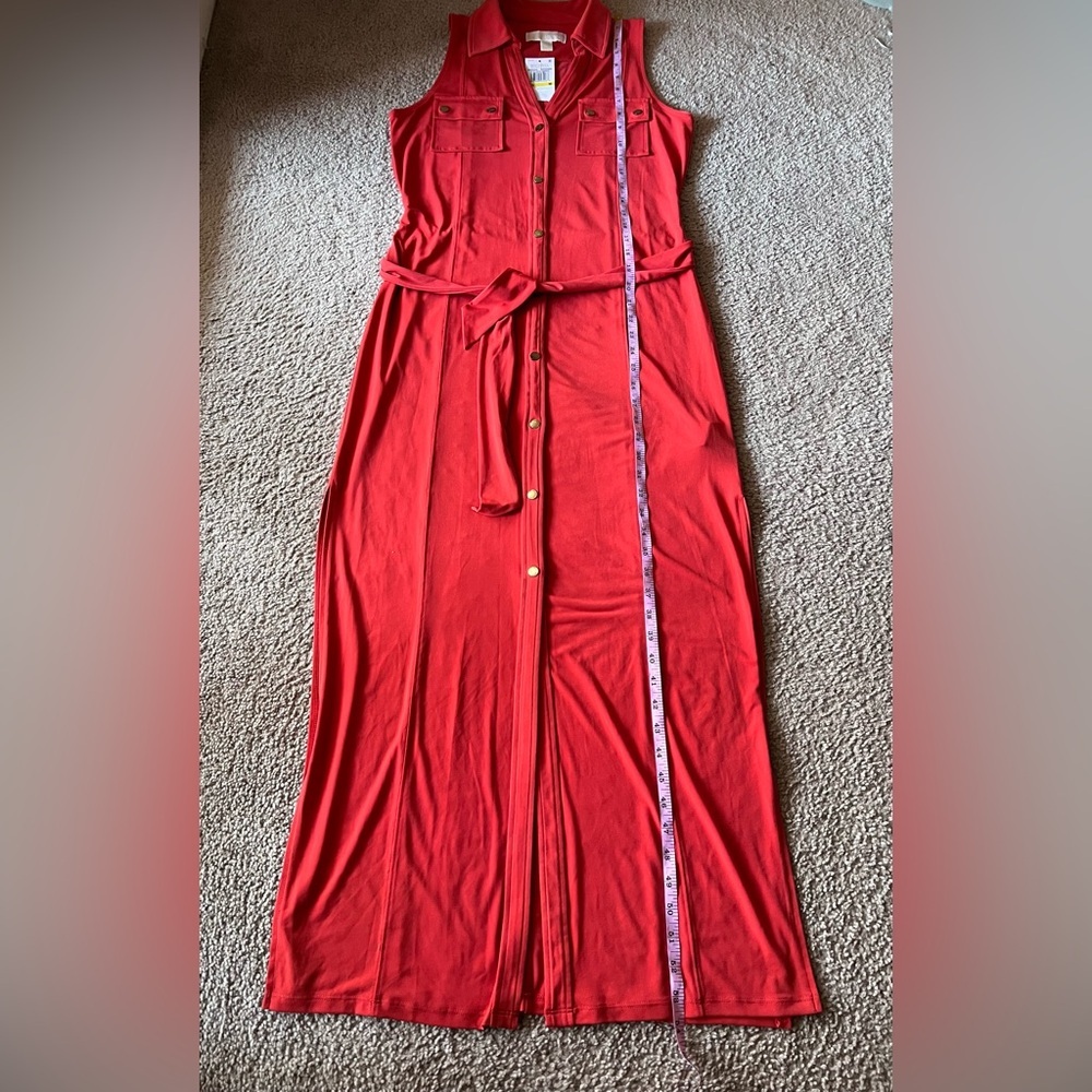 NWT Michael Kors Maxi Button Down Belted Sleeveless Shirt Dress Dark Persimmon M - Picture 6 of 10